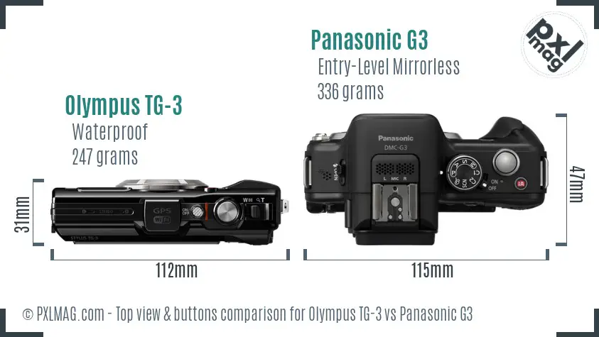 Olympus TG-3 vs Panasonic G3 top view buttons comparison