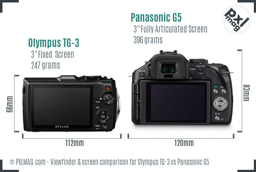 Olympus TG-3 vs Panasonic G5 Screen and Viewfinder comparison
