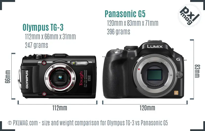 Olympus TG-3 vs Panasonic G5 size comparison