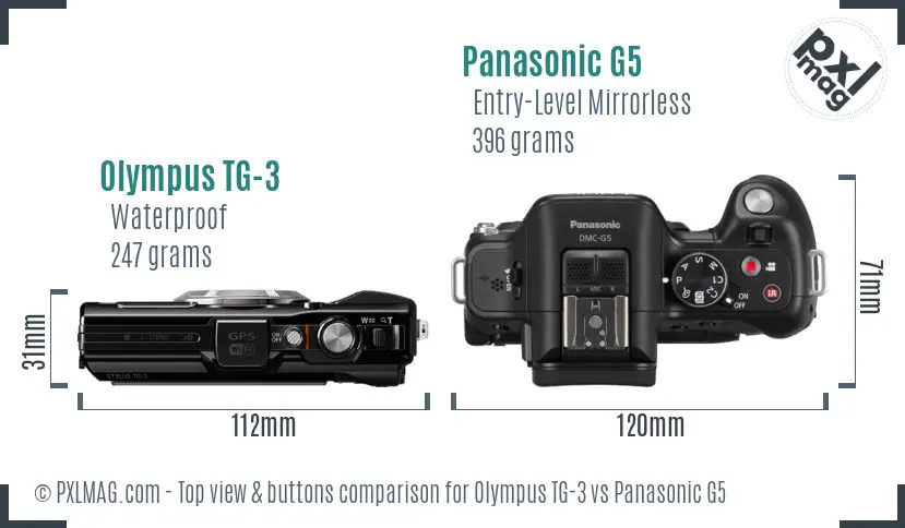 Olympus TG-3 vs Panasonic G5 top view buttons comparison
