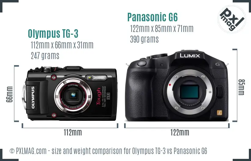 Olympus TG-3 vs Panasonic G6 size comparison