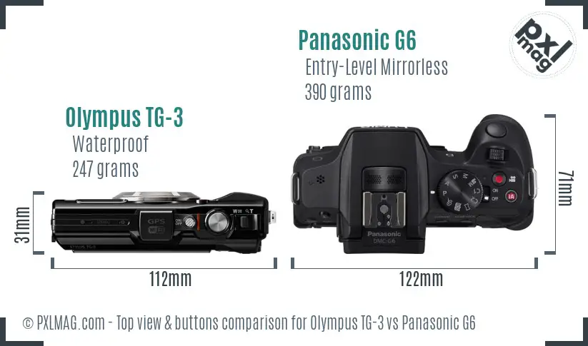Olympus TG-3 vs Panasonic G6 top view buttons comparison