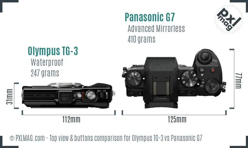 Olympus TG-3 vs Panasonic G7 top view buttons comparison Olympus TG-3 vs Panasonic G7 top view buttons comparison