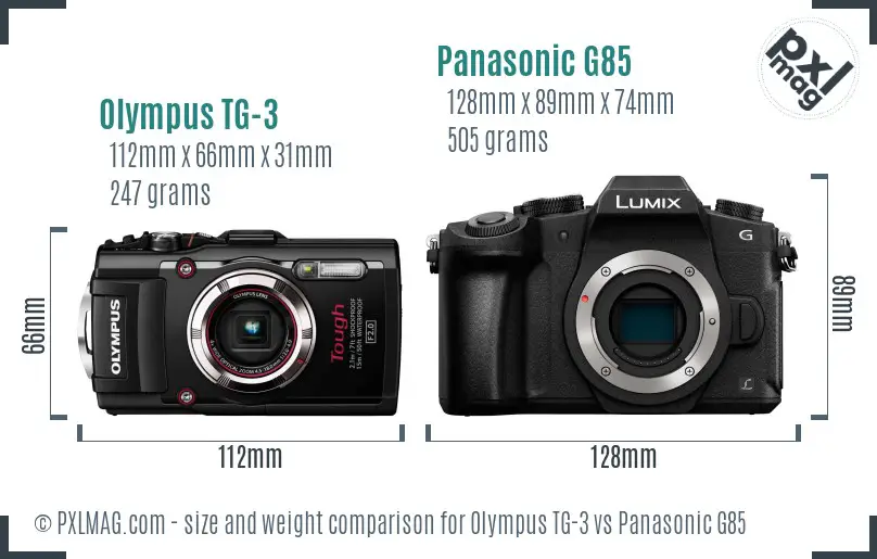 Olympus TG-3 vs Panasonic G85 size comparison Olympus TG-3 vs Panasonic G85 size comparison
