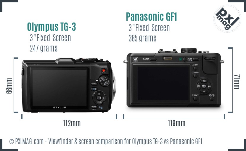 Olympus TG-3 vs Panasonic GF1 Screen and Viewfinder comparison