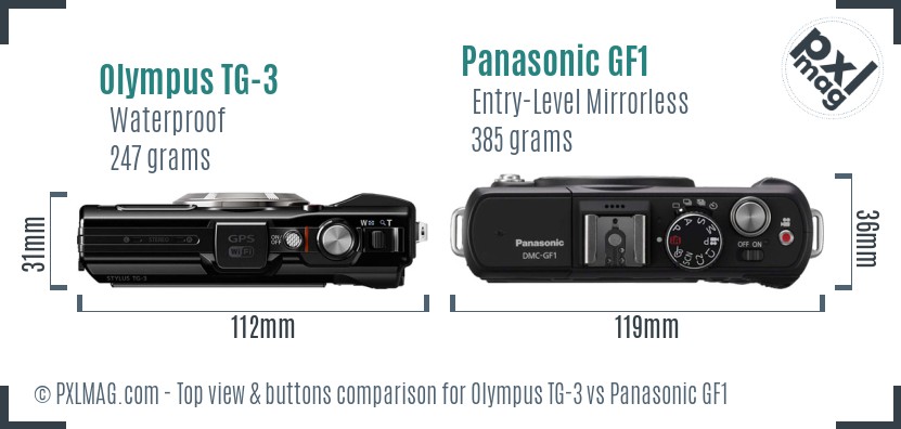 Olympus TG-3 vs Panasonic GF1 top view buttons comparison