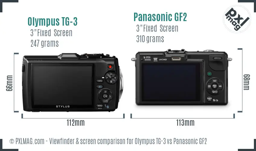 Olympus TG-3 vs Panasonic GF2 Screen and Viewfinder comparison