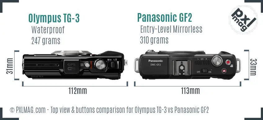 Olympus TG-3 vs Panasonic GF2 top view buttons comparison