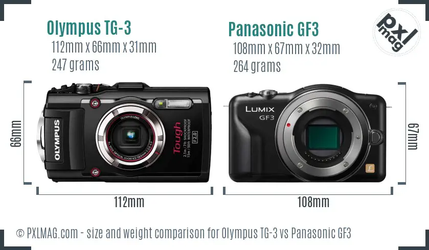 Olympus TG-3 vs Panasonic GF3 size comparison