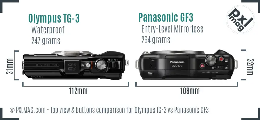 Olympus TG-3 vs Panasonic GF3 top view buttons comparison