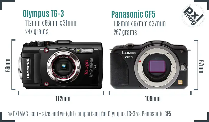 Olympus TG-3 vs Panasonic GF5 size comparison