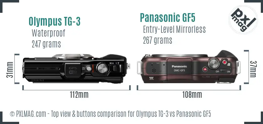 Olympus TG-3 vs Panasonic GF5 top view buttons comparison