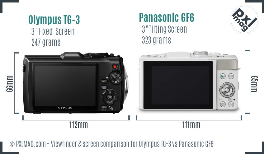 Olympus TG-3 vs Panasonic GF6 Screen and Viewfinder comparison