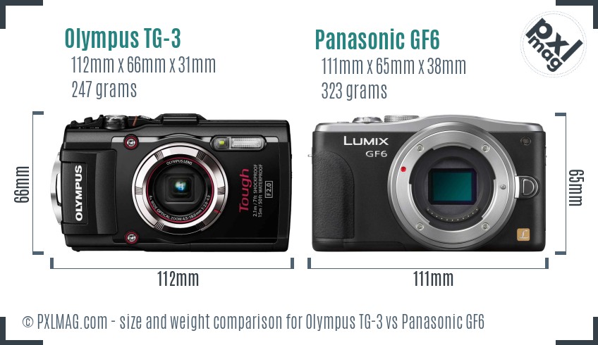 Olympus TG-3 vs Panasonic GF6 size comparison