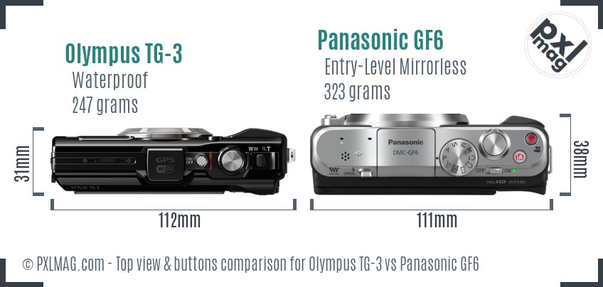 Olympus TG-3 vs Panasonic GF6 top view buttons comparison