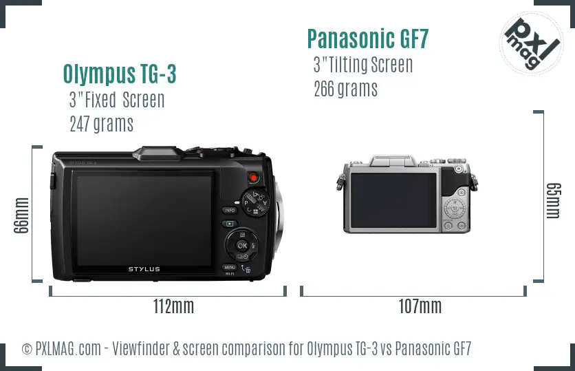 Olympus TG-3 vs Panasonic GF7 Screen and Viewfinder comparison