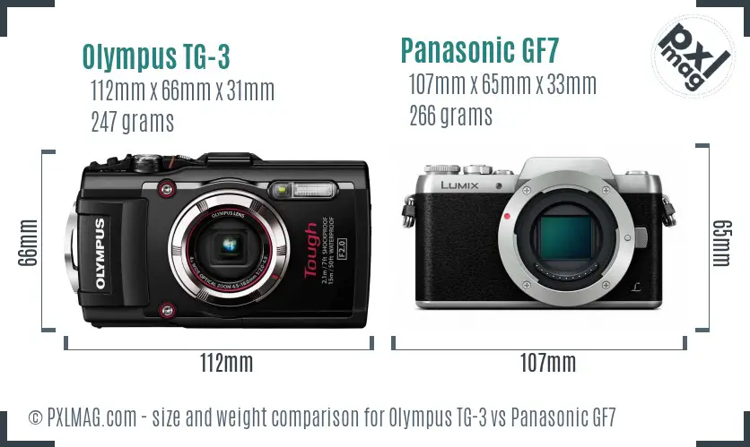 Olympus TG-3 vs Panasonic GF7 size comparison