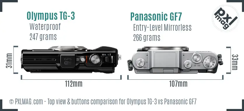 Olympus TG-3 vs Panasonic GF7 top view buttons comparison