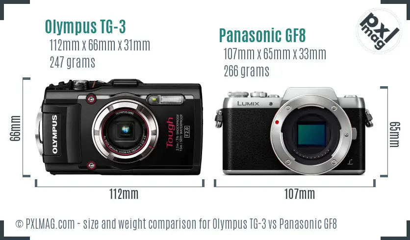 Olympus TG-3 vs Panasonic GF8 size comparison
