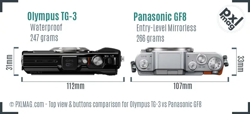 Olympus TG-3 vs Panasonic GF8 top view buttons comparison