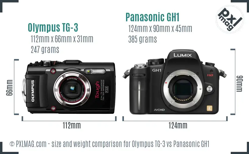 Olympus TG-3 vs Panasonic GH1 size comparison