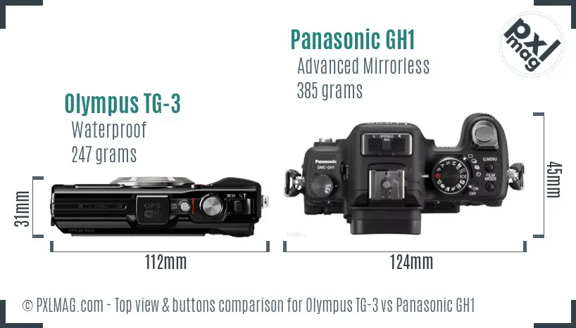 Olympus TG-3 vs Panasonic GH1 top view buttons comparison