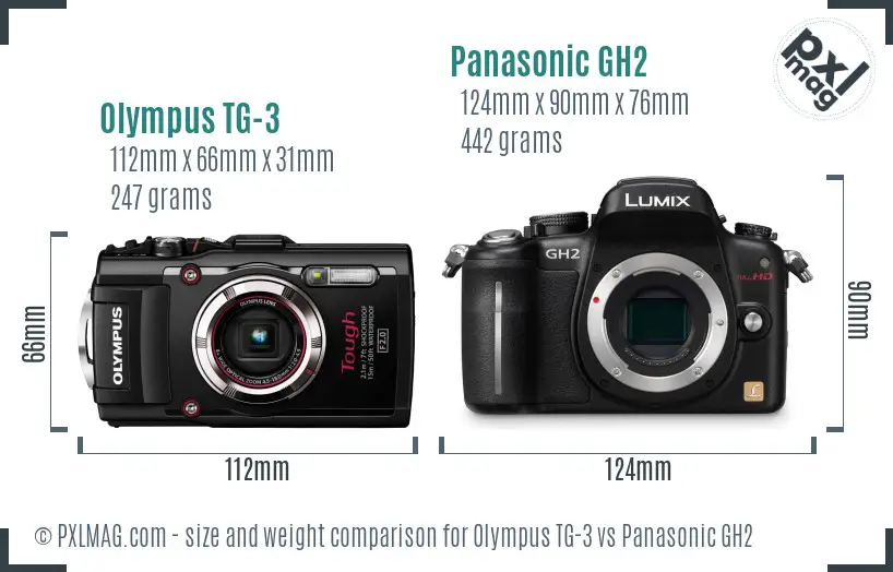 Olympus TG-3 vs Panasonic GH2 size comparison