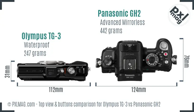 Olympus TG-3 vs Panasonic GH2 top view buttons comparison