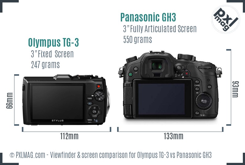 Olympus TG-3 vs Panasonic GH3 Screen and Viewfinder comparison