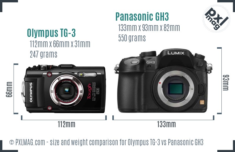 Olympus TG-3 vs Panasonic GH3 size comparison Olympus TG-3 vs Panasonic GH3 size comparison