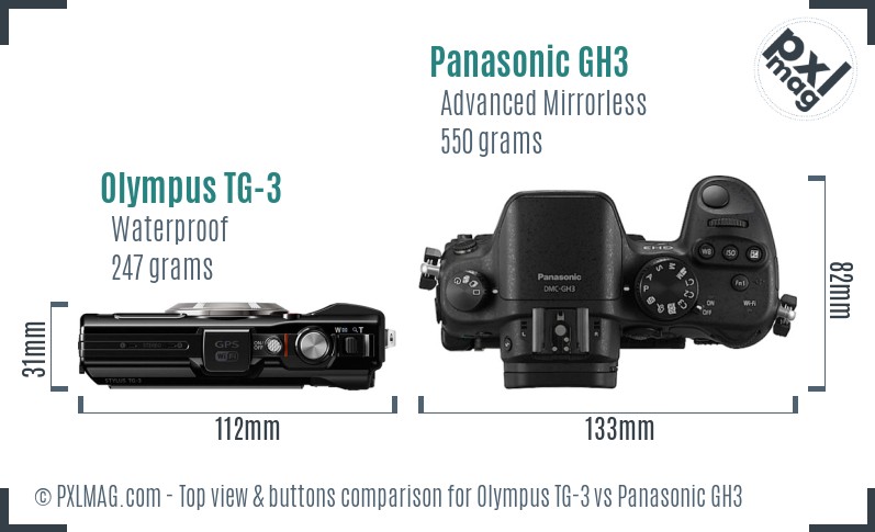 Olympus TG-3 vs Panasonic GH3 top view buttons comparison