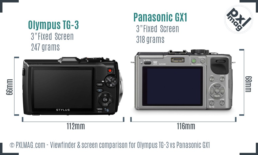 Olympus TG-3 vs Panasonic GX1 Screen and Viewfinder comparison
