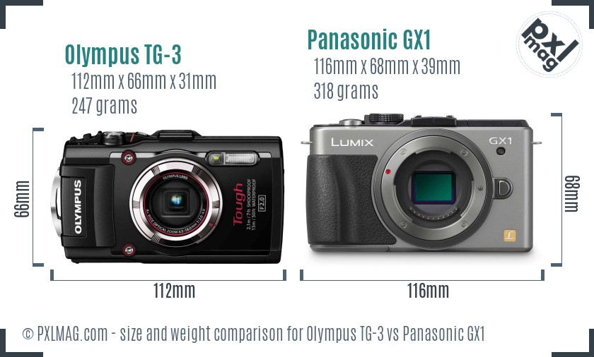 Olympus TG-3 vs Panasonic GX1 size comparison