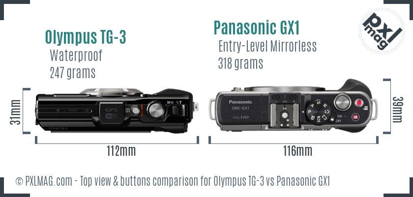 Olympus TG-3 vs Panasonic GX1 top view buttons comparison