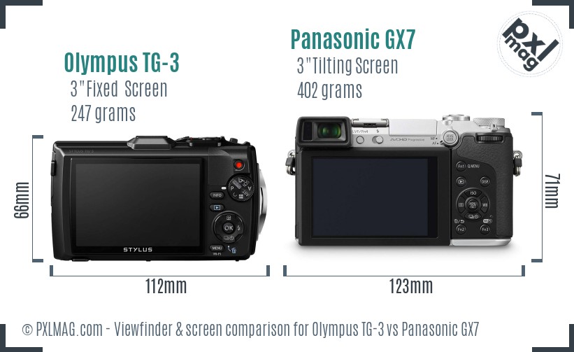 Olympus TG-3 vs Panasonic GX7 Screen and Viewfinder comparison