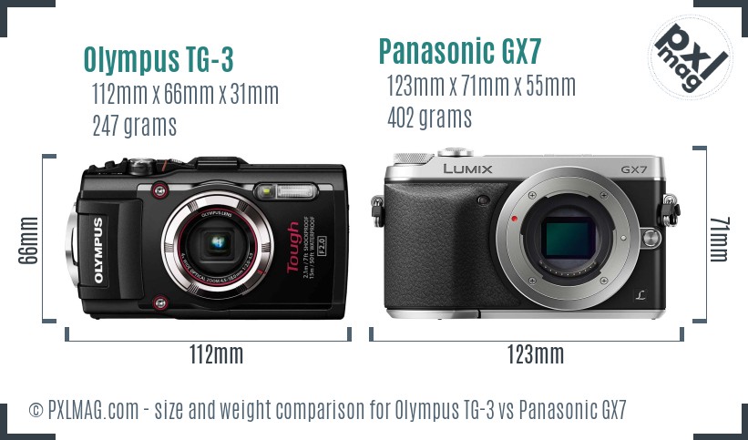 Olympus TG-3 vs Panasonic GX7 size comparison Olympus TG-3 vs Panasonic GX7 size comparison