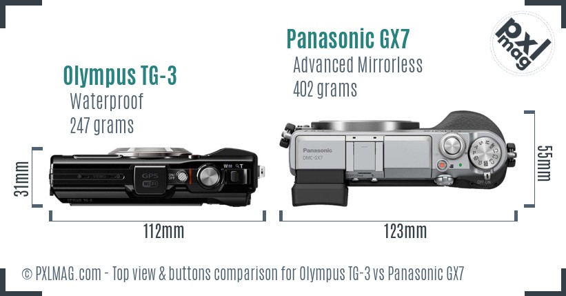 Olympus TG-3 vs Panasonic GX7 top view buttons comparison