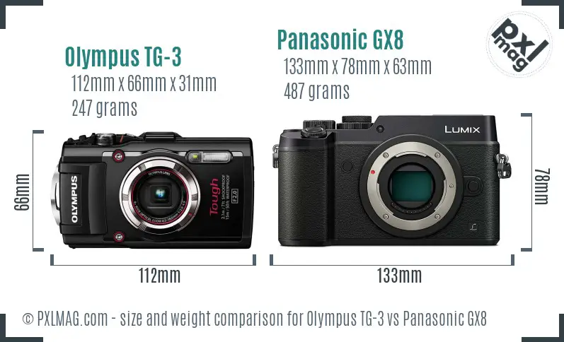 Olympus TG-3 vs Panasonic GX8 size comparison