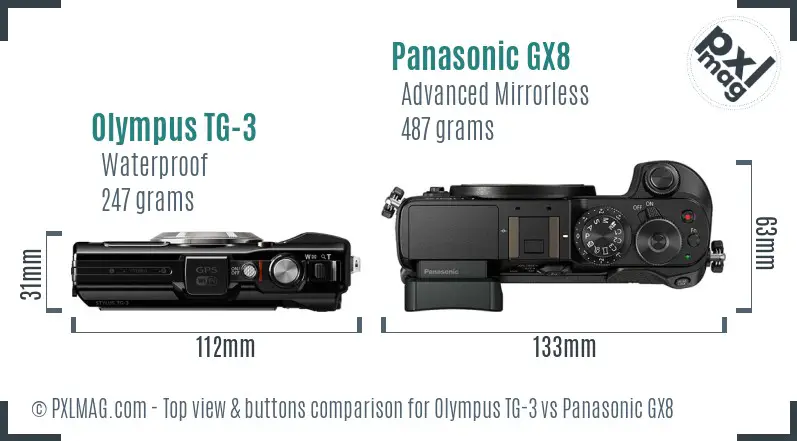 Olympus TG-3 vs Panasonic GX8 top view buttons comparison
