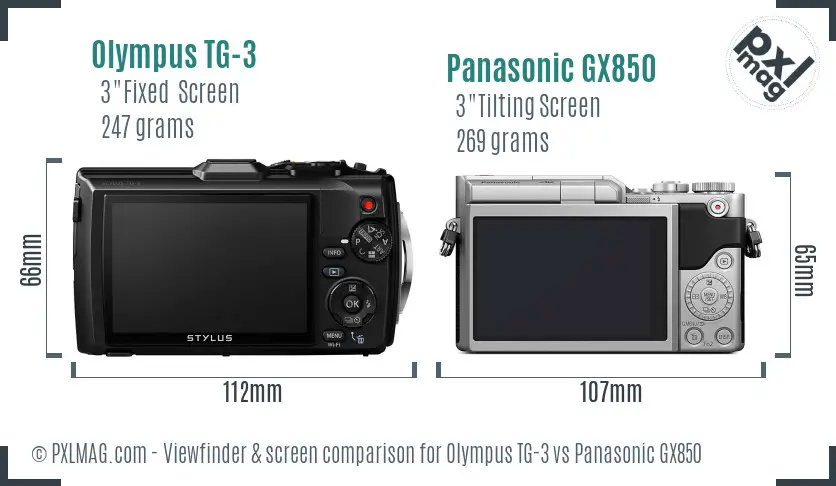 Olympus TG-3 vs Panasonic GX850 Screen and Viewfinder comparison