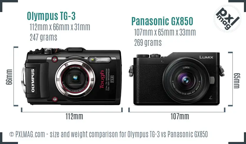 Olympus TG-3 vs Panasonic GX850 size comparison