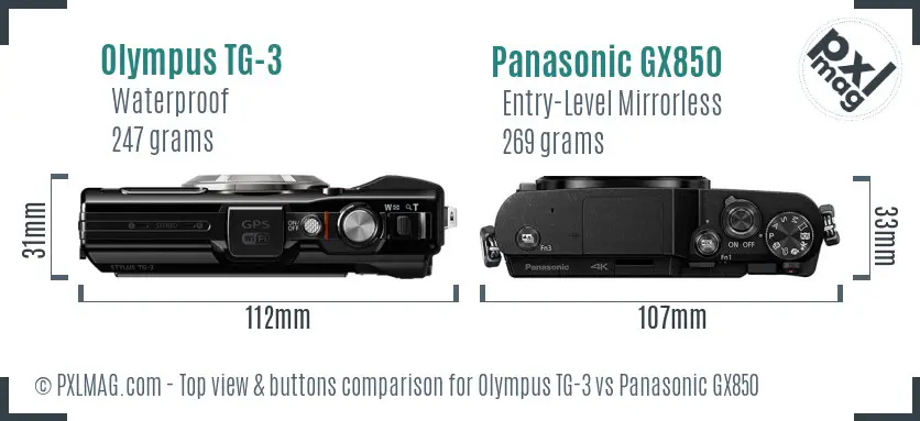 Olympus TG-3 vs Panasonic GX850 top view buttons comparison