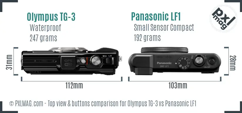 Olympus TG-3 vs Panasonic LF1 top view buttons comparison