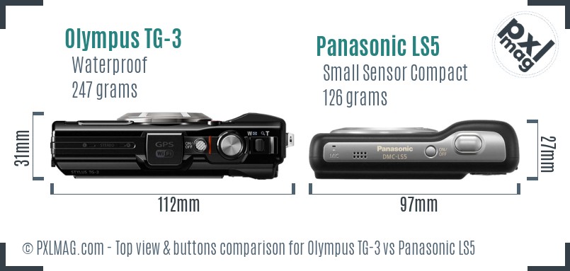 Olympus TG-3 vs Panasonic LS5 top view buttons comparison