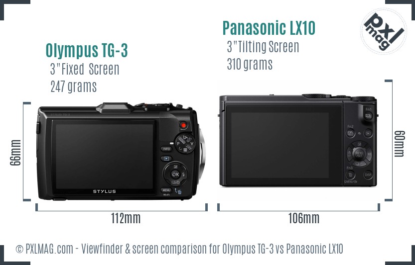 Olympus TG-3 vs Panasonic LX10 Screen and Viewfinder comparison