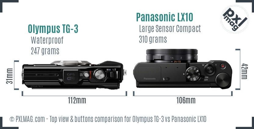 Olympus TG-3 vs Panasonic LX10 top view buttons comparison