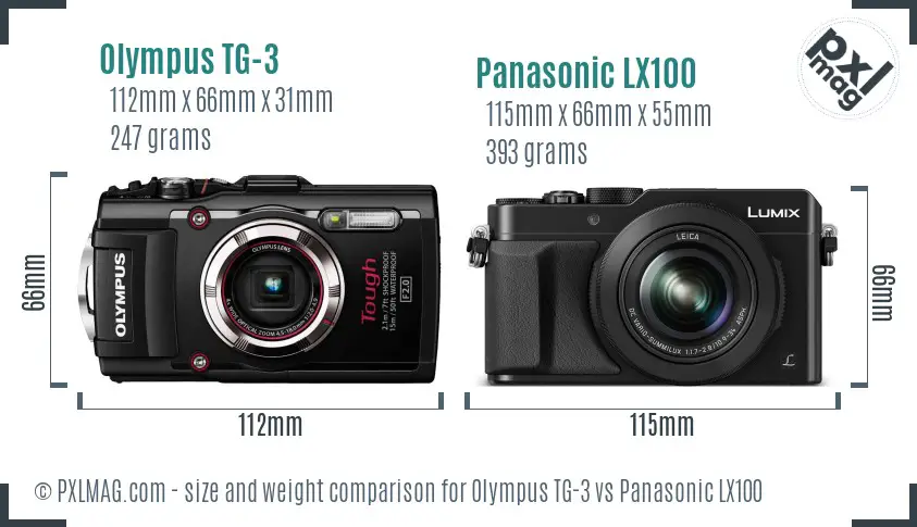 Olympus TG-3 vs Panasonic LX100 size comparison Olympus TG-3 vs Panasonic LX100 size comparison