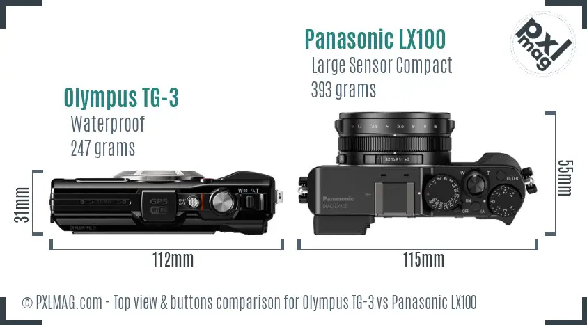 Olympus TG-3 vs Panasonic LX100 top view buttons comparison Olympus TG-3 vs Panasonic LX100 top view buttons comparison