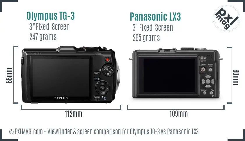 Olympus TG-3 vs Panasonic LX3 Screen and Viewfinder comparison
