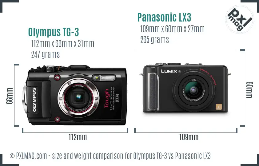 Olympus TG-3 vs Panasonic LX3 size comparison